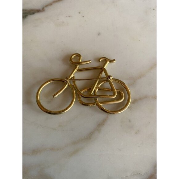 Vintage Retro Geometric Gold Tone Metal Wire Bicycle Bike Pin Brooch - Picture 3 of 4